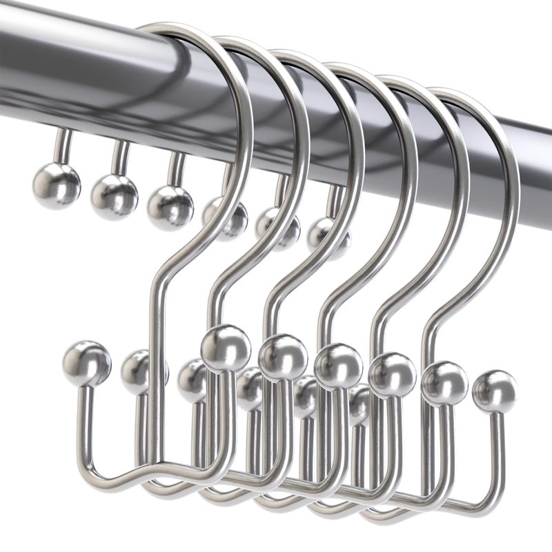 Titanker Shower Curtain Hooks Chrome, Minimalist Simple Double Glide Shower Curtain Rings, Rust Proof Metal Shower Hooks Rings for Bathroom Shower Rods Curtains, Set of 12 Hooks - Image 1